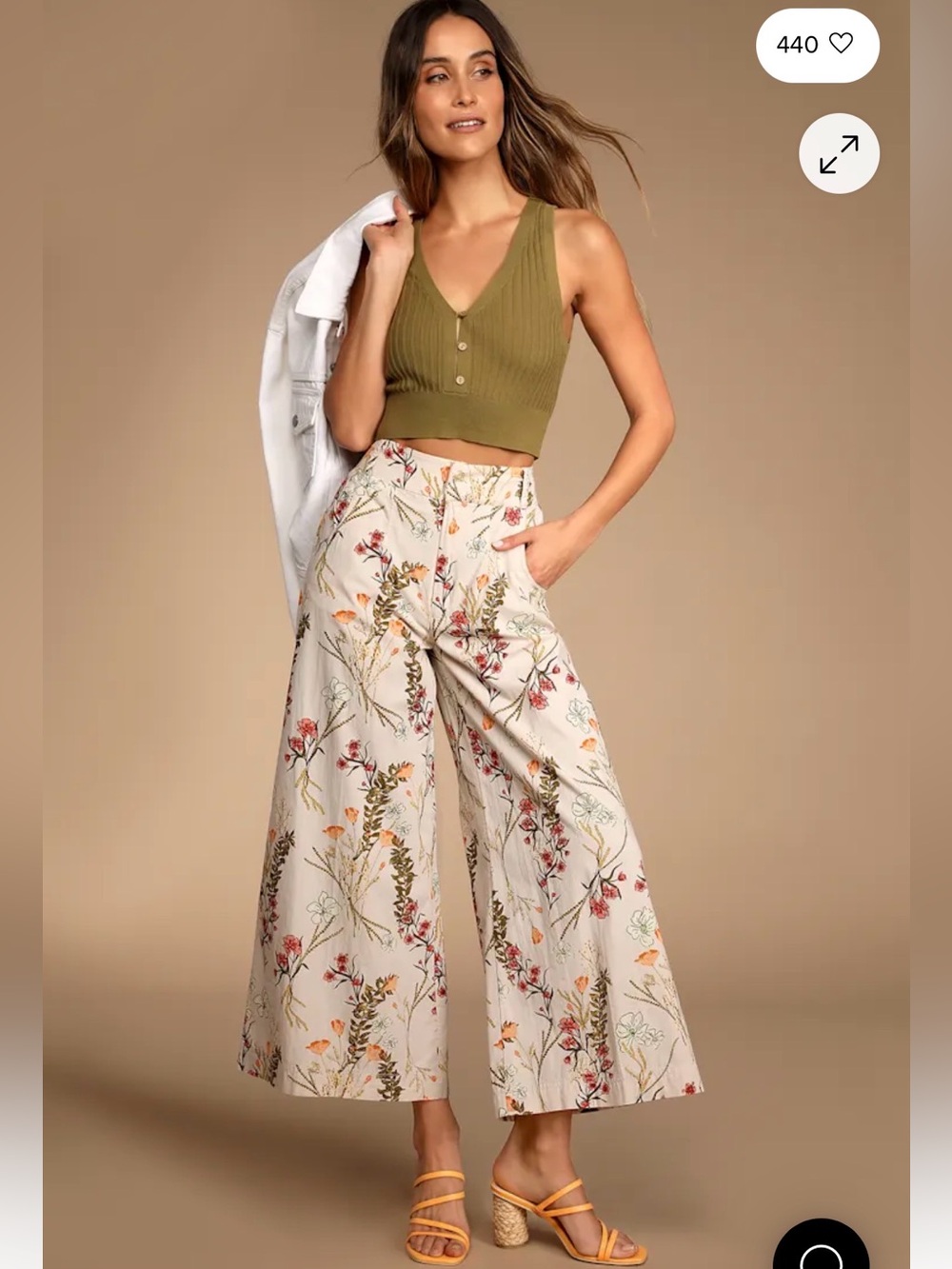 Free People Menorca taupe floral crop wide leg pants